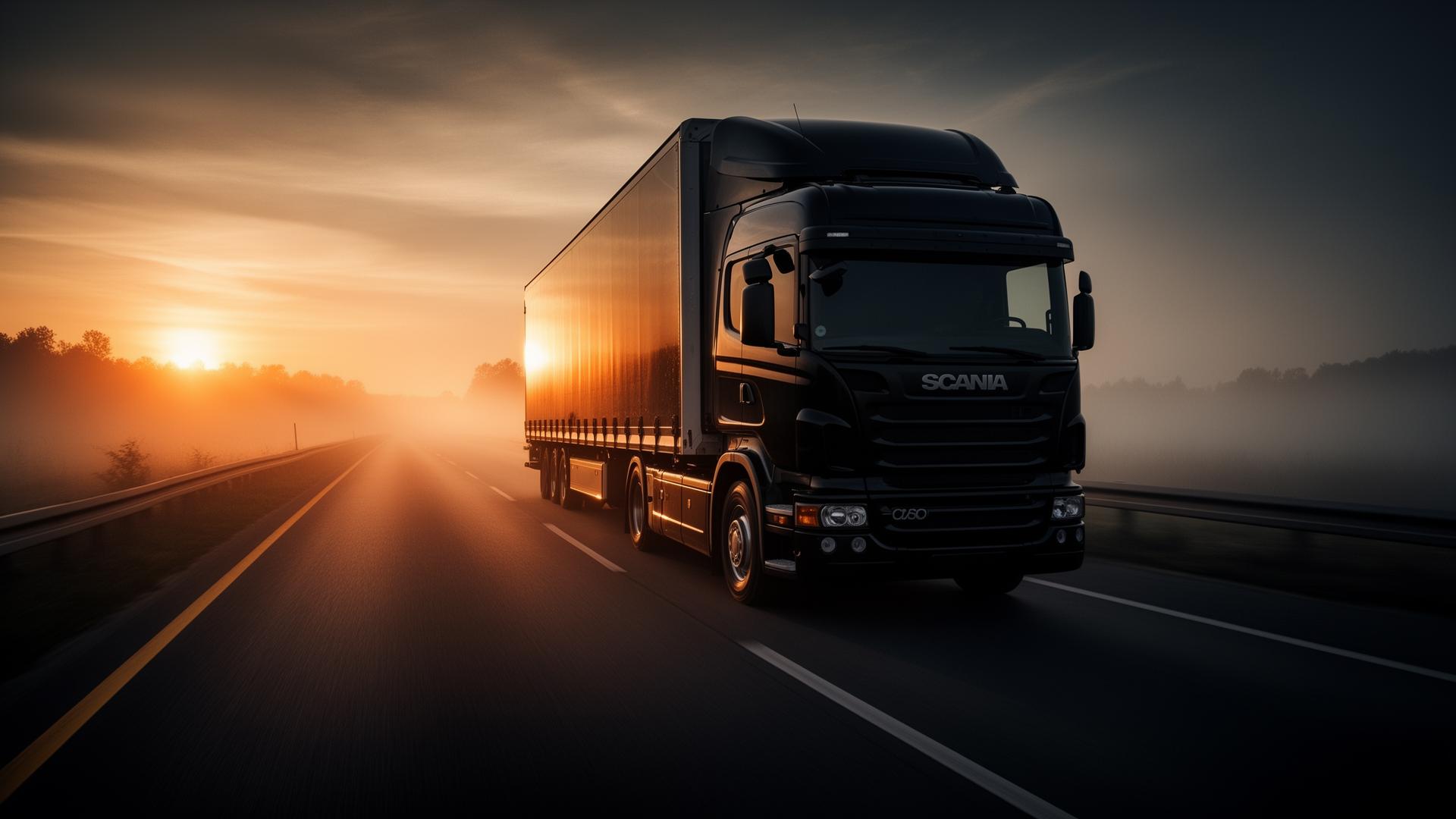 Titan moving truck on the open road at dawn